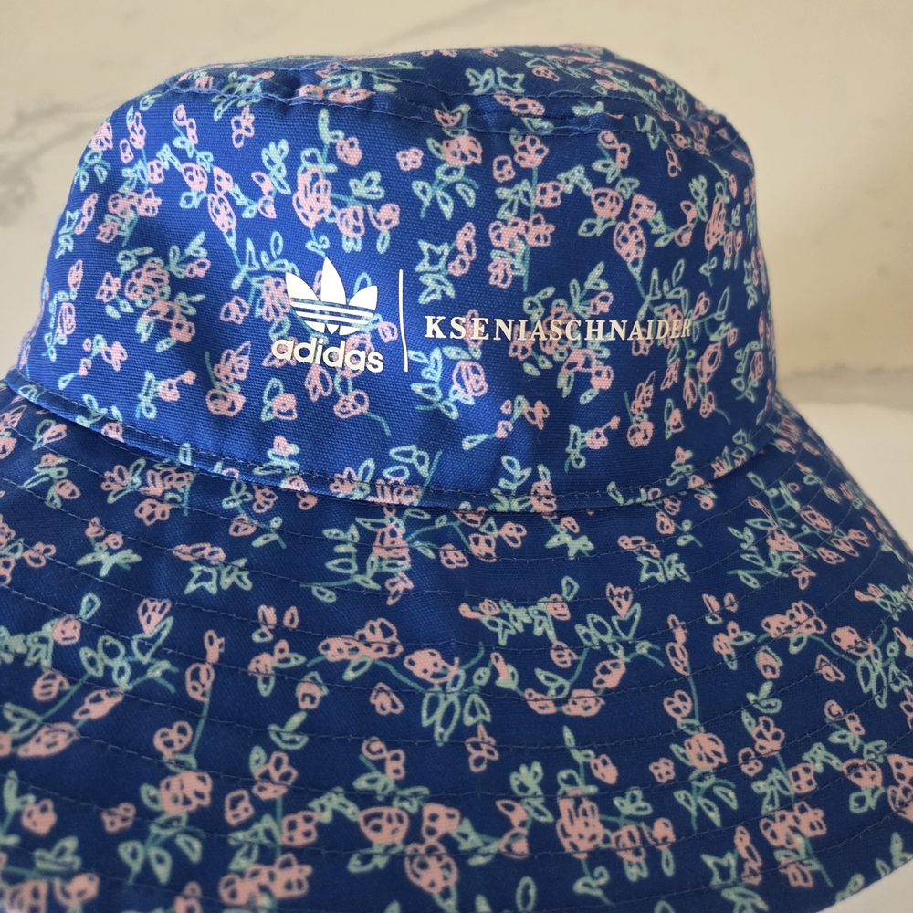 Adidas Blue Bucket Hat with Pink Floral Design